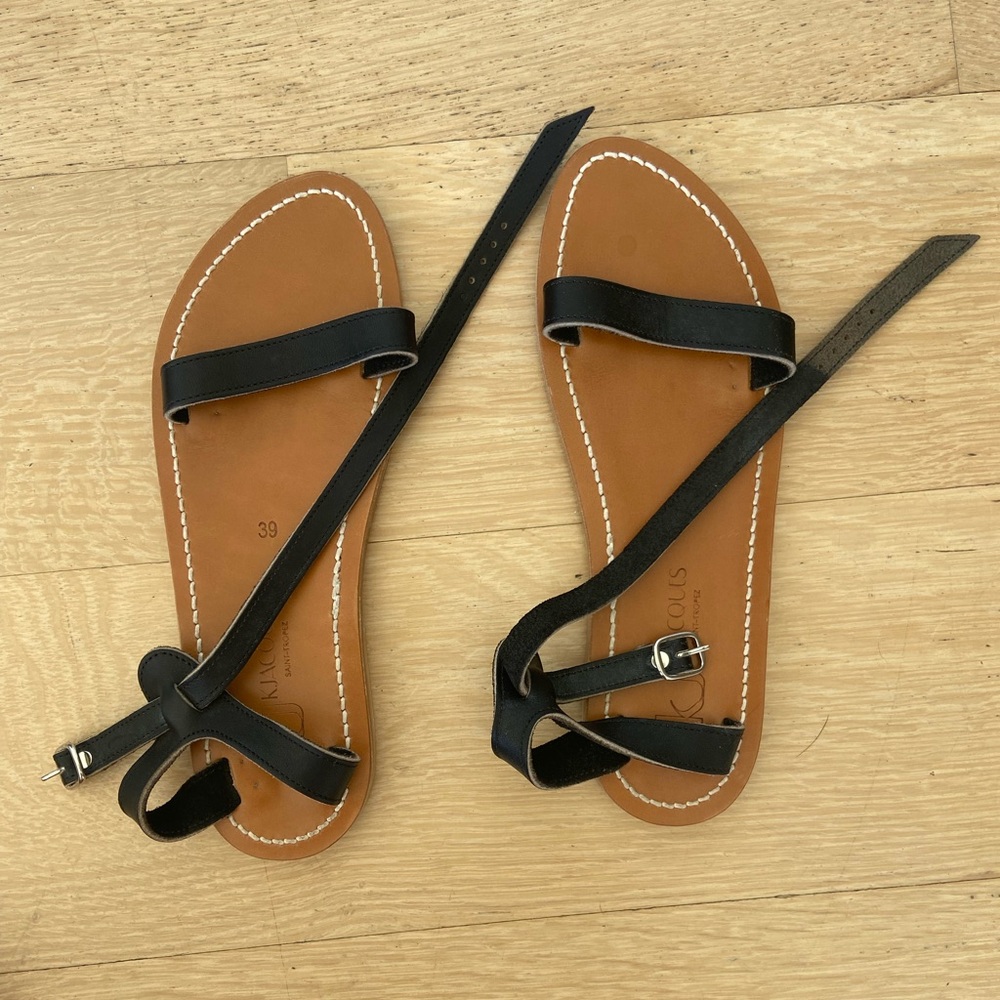 K.Jacques Black and Tan Leather Sandals